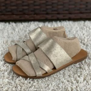 J.Crew Gold Metallic Leather Slide Crisscross Strappy Sandals Womens Size 9